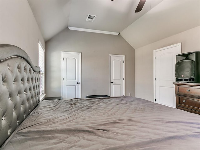 13612 Calabria Trl, Oklahoma City, OK 73170 - bedroom with lofted ceiling, a ceiling fan, and visible vents