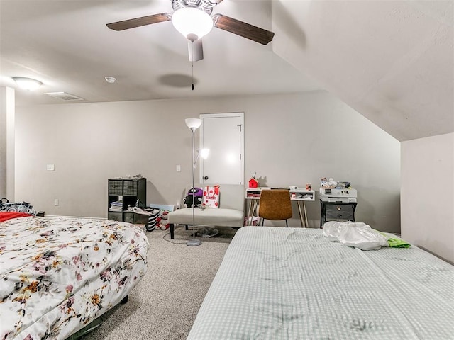 13612 Calabria Trl, Oklahoma City, OK 73170 - carpeted bedroom with a ceiling fan, visible vents, and vaulted ceiling