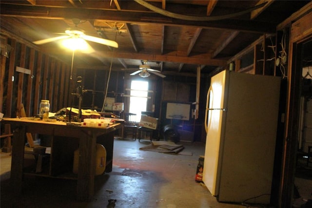 107 S 10th St, Davis, OK 73030 - miscellaneous room featuring ceiling fan and unfinished concrete flooring