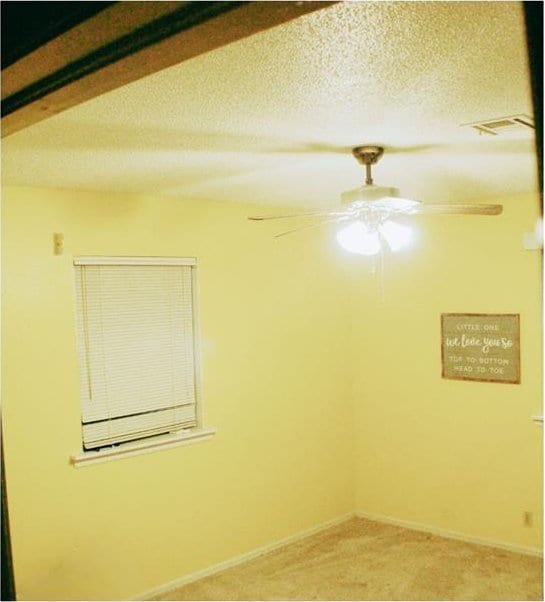 107 S 10th St, Davis, OK 73030 - unfurnished room with a ceiling fan, light carpet, baseboards, and a textured ceiling