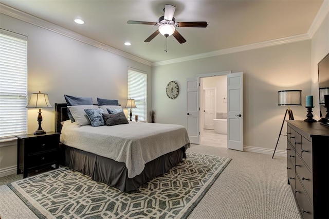 2051 Vaquero Ct, Edmond, OK 73034 - bedroom featuring light carpet, baseboards, and crown molding