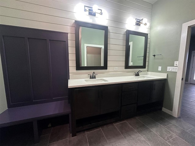 4140 Peony Cir, Piedmont, OK 73078 - full bathroom with double vanity and wooden walls