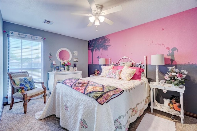 7904 NW 81st St, Oklahoma City, OK 73132 - bedroom with carpet flooring, visible vents, and ceiling fan