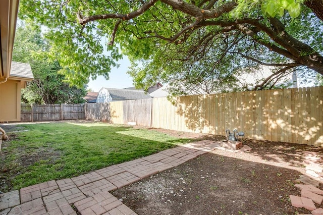 view of yard featuring a patio and a fenced backyard
