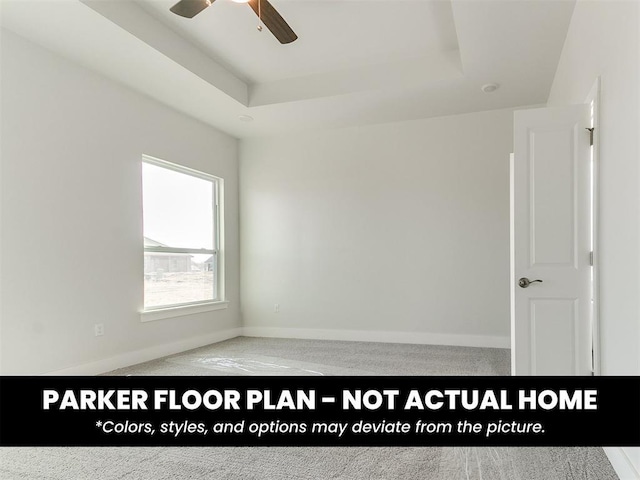 4120 Blue Ridge Ave, Newcastle, OK 73065 - empty room with a tray ceiling, a ceiling fan, and baseboards