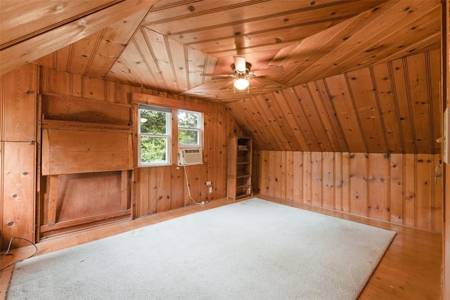1201 E 18th St, Ada, OK 74820 - additional living space featuring a ceiling fan, wood walls, wood ceiling, and vaulted ceiling