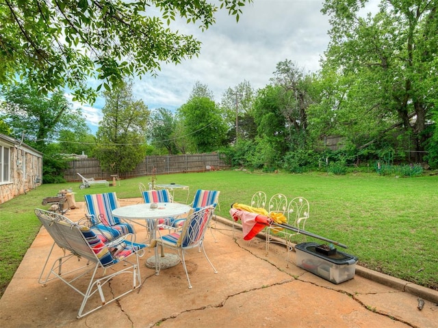 view of patio with outdoor dining area and a fenced backyard