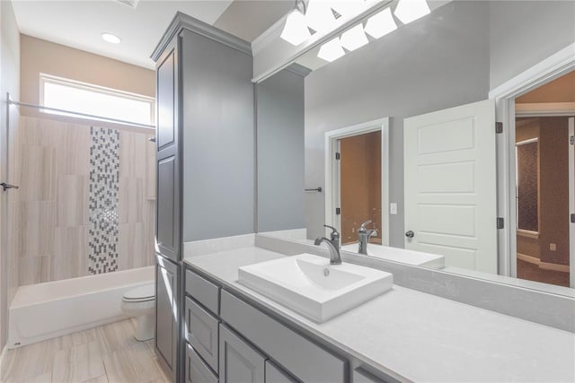 7217 SW 120th St, Oklahoma City, OK 73173 - full bathroom with recessed lighting, washtub / shower combination, toilet, and vanity
