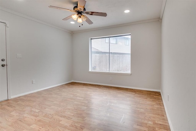 7705 Rumsey Rd, Oklahoma City, OK 73132 - empty room featuring light wood-type flooring, a ceiling fan, ornamental molding, and baseboards