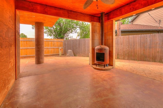 7705 Rumsey Rd, Oklahoma City, OK 73132 - view of patio / terrace featuring ceiling fan and a fenced backyard