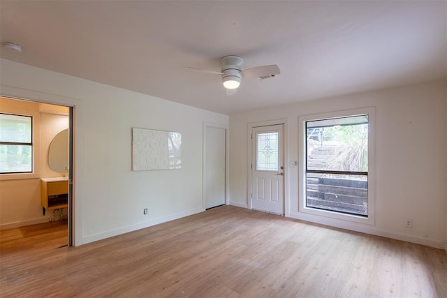 73 E Shore Dr, Arcadia, OK 73007 - interior space featuring light wood finished floors, ceiling fan, and baseboards