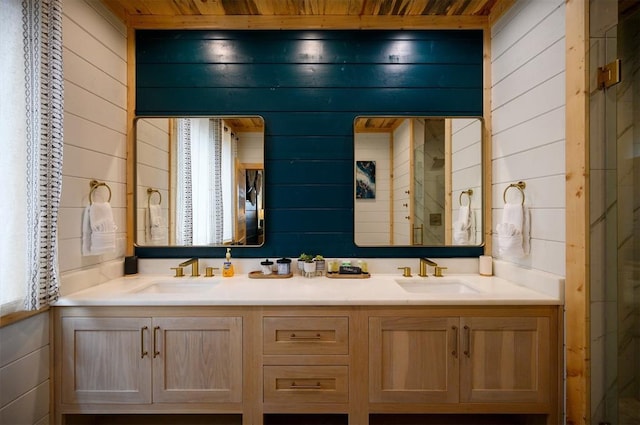 1329 Lake Ridge Ln, Broken Bow, OK 74728 - full bath with wood walls and double vanity