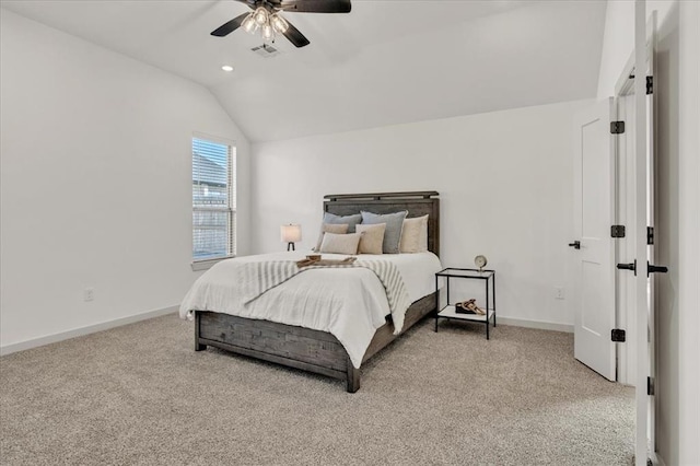 9213 NW 84th St, Yukon, OK 73099 - bedroom featuring visible vents, vaulted ceiling, light carpet, and baseboards