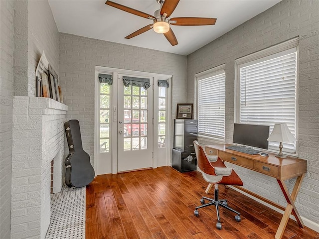 office featuring ceiling fan and hardwood / wood-style flooring