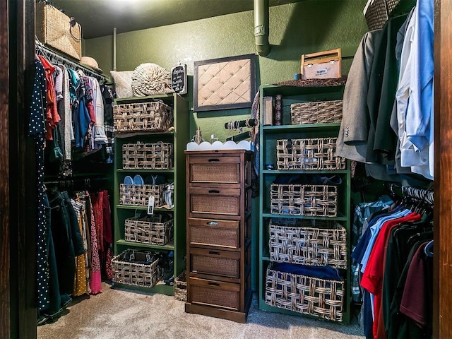 walk in closet with carpet floors