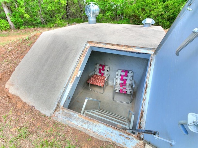 view of entry to storm shelter