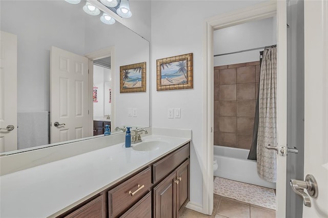 bathroom featuring vanity, tile patterned floors, and shower / bath combination with curtain