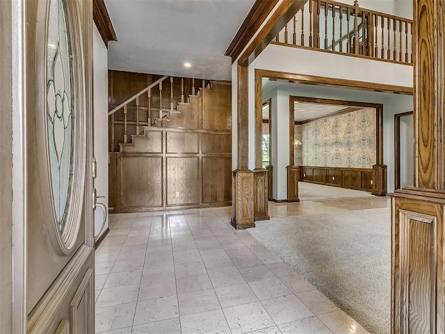 3601 Rena Dawn Ln, Edmond, OK 73013 - entryway featuring recessed lighting, a decorative wall, and stairway