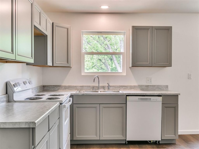 1823 E Rutgers Ave, Guthrie, OK 73044 - kitchen featuring white appliances and gray cabinets