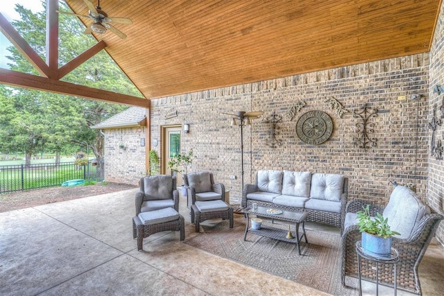 1400 S May Ave, Guthrie, OK 73044 - view of patio / terrace with a ceiling fan, outdoor lounge area, and fence