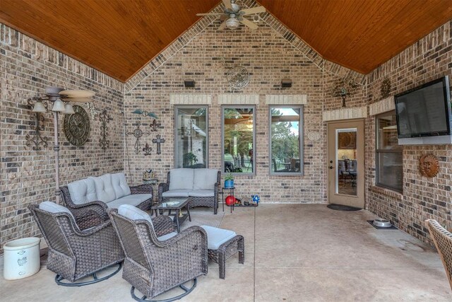 1400 S May Ave, Guthrie, OK 73044 - view of patio / terrace featuring a ceiling fan and an outdoor hangout area