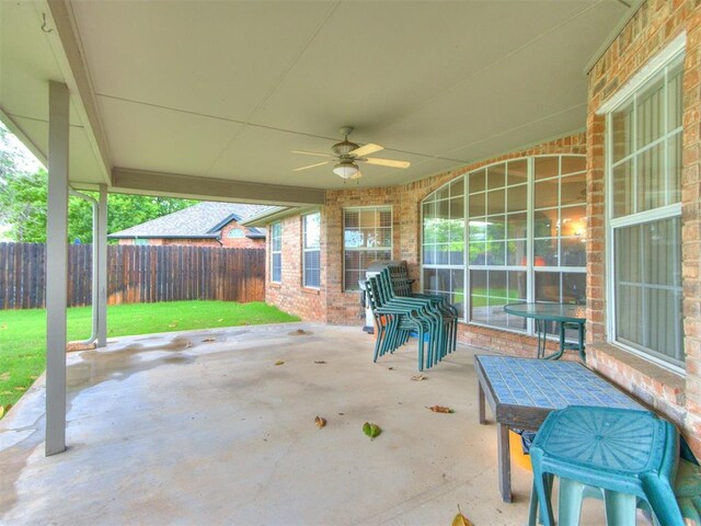 view of patio / terrace featuring a ceiling fan and a fenced backyard