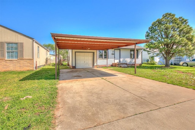 941 SW 48th St, Oklahoma City, OK 73109 - view of front of property with a carport, a front yard, concrete driveway, and a garage