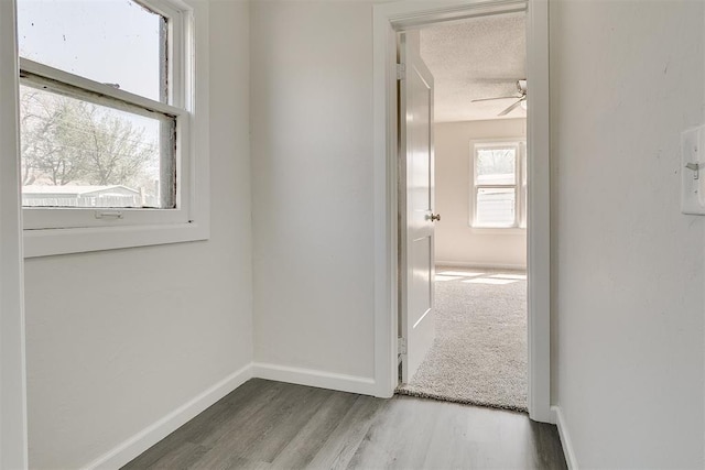 941 SW 48th St, Oklahoma City, OK 73109 - corridor with wood finished floors, a textured ceiling, and baseboards