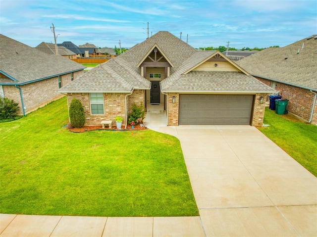 2216 Wheatheart Dr, Yukon, OK 73099 - view of front of home with roof with shingles, an attached garage, a front lawn, and concrete driveway
