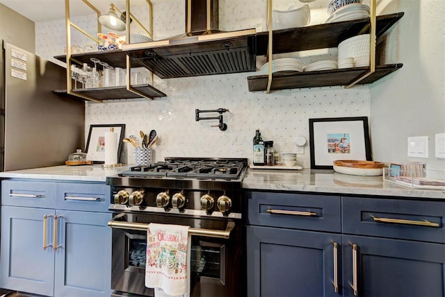 bar with stainless steel range and backsplash