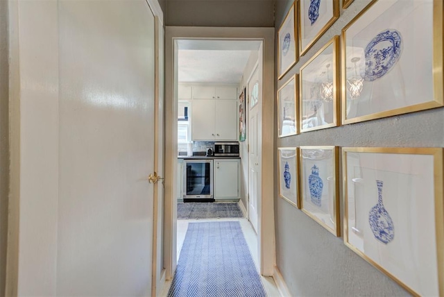 corridor featuring wine cooler