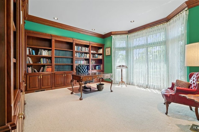 4200 Oakdale Farm Cir, Edmond, OK 73013 - carpeted office featuring ornamental molding