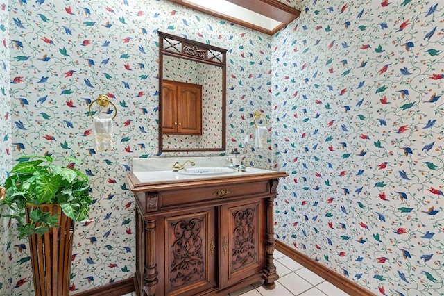 4200 Oakdale Farm Cir, Edmond, OK 73013 - bathroom with baseboards, tile patterned floors, and wallpapered walls