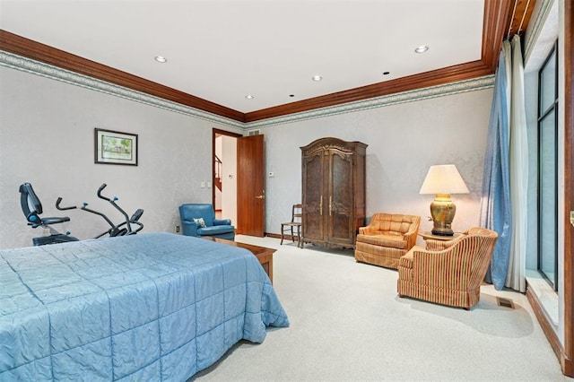 4200 Oakdale Farm Cir, Edmond, OK 73013 - bedroom featuring ornamental molding and carpet floors