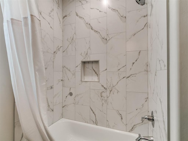 full bath featuring shower / bathtub combination with curtain