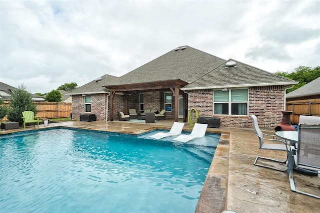 2201 Creek Side Cir, Moore, OK 73160 - view of pool with outdoor lounge area, a fenced backyard, and a patio area