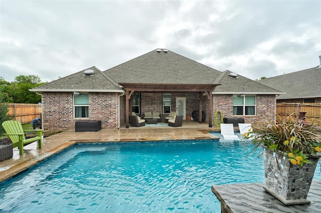 2201 Creek Side Cir, Moore, OK 73160 - view of pool with an outdoor living space, a fenced backyard, and a patio area
