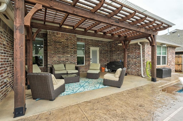 2201 Creek Side Cir, Moore, OK 73160 - view of patio featuring outdoor lounge area, a pergola, and fence