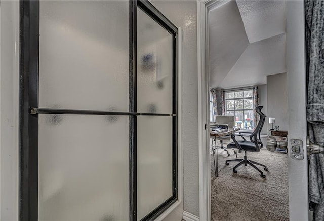 interior space with a shower stall