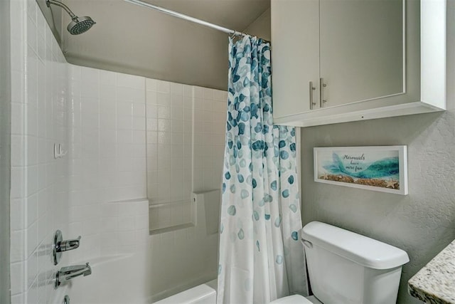 full bath with shower / bath combination with curtain and toilet