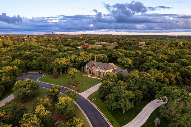aerial view of property's location featuring a forest