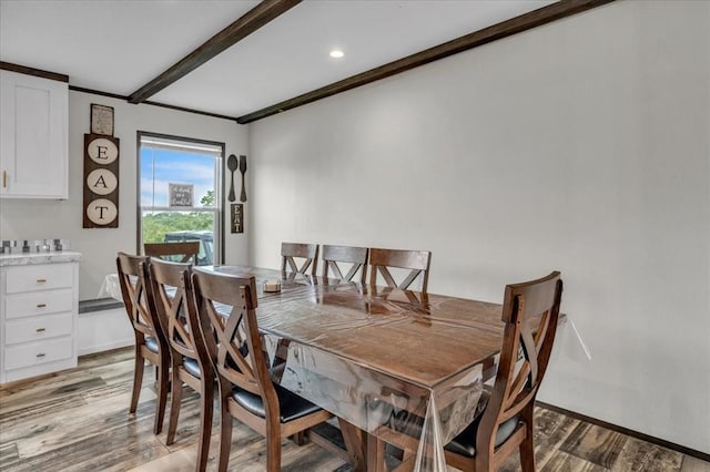 25386 Patterson Rd, Tecumseh, OK 74873 - dining space with light wood-style flooring, beam ceiling, and baseboards