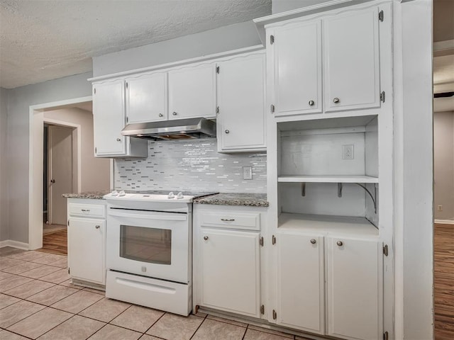 kitchen with under cabinet range hood, white cabinetry, and electric stove