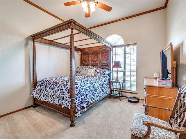 910860 S 3350th Rd, Wellston, OK 74881 - bedroom featuring carpet, crown molding, ceiling fan, a textured wall, and baseboards