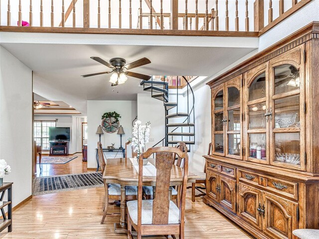 910860 S 3350th Rd, Wellston, OK 74881 - dining area with stairway, ceiling fan, and a high ceiling