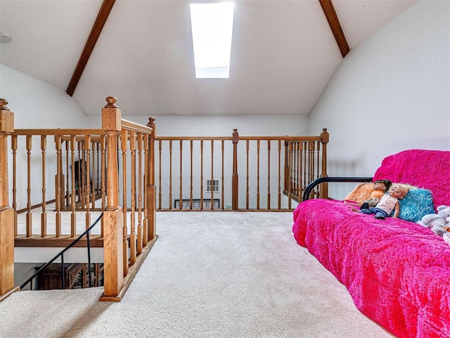 910860 S 3350th Rd, Wellston, OK 74881 - bedroom featuring carpet and vaulted ceiling with skylight