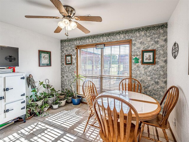 910860 S 3350th Rd, Wellston, OK 74881 - dining space featuring a ceiling fan and wallpapered walls