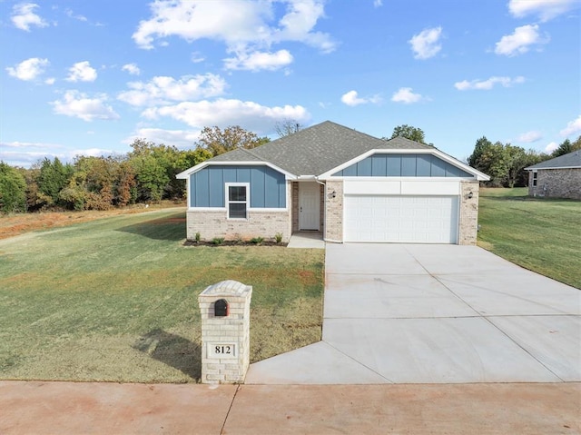 812 Stella Trl, Guthrie, OK 73044 - ranch-style house with an attached garage, brick siding, board and batten siding, a front yard, and driveway