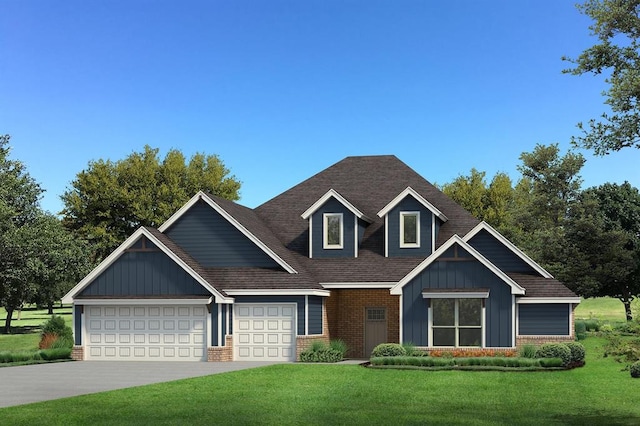 craftsman-style house with brick siding and board and batten siding