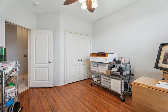 116 Mission Hills Dr, Guthrie, OK 73044 - office featuring ceiling fan and wood finished floors
